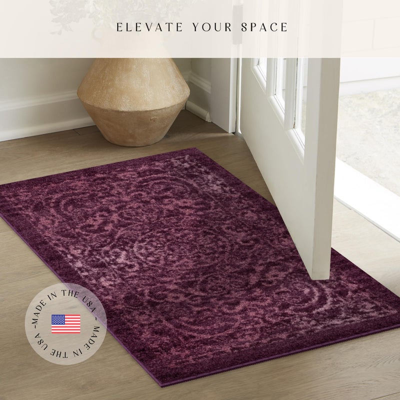 Maples Rugs Pelham Transitional Area Rugs - Made in USA - Washable, Non Slip, Indoor Carpet for Entryway, Foyer, Kitchen, and Bathroom, 1'8 x 2'10, Wineberry - Image 2